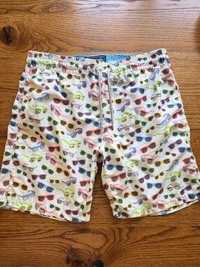 Michaels Men’s Medium White Swim Trunks with Multicolor Sunglasses Print